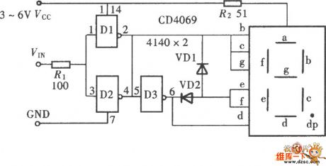 Text-display logic pen (CD4069) circuit diagram with gate circuit