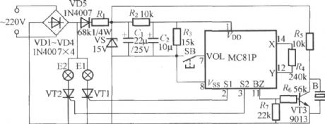 Dual-way flashing light string circuit with music (MC81P)