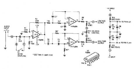 Active crossover circuit with TL074