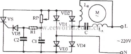 Single phase motor electronic stepless thyristor circuit