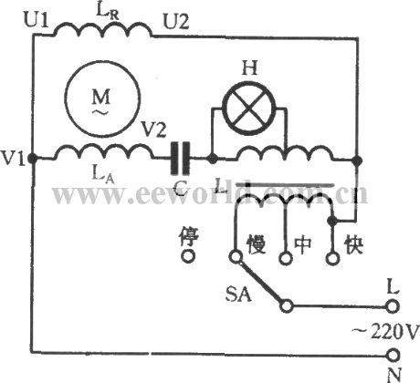 Single-phase motor impedance with indicator light speed adjusting circuit