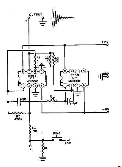 Bell circuit with two 555 timers