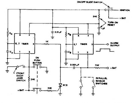 Car alarm circuit using 555 timer