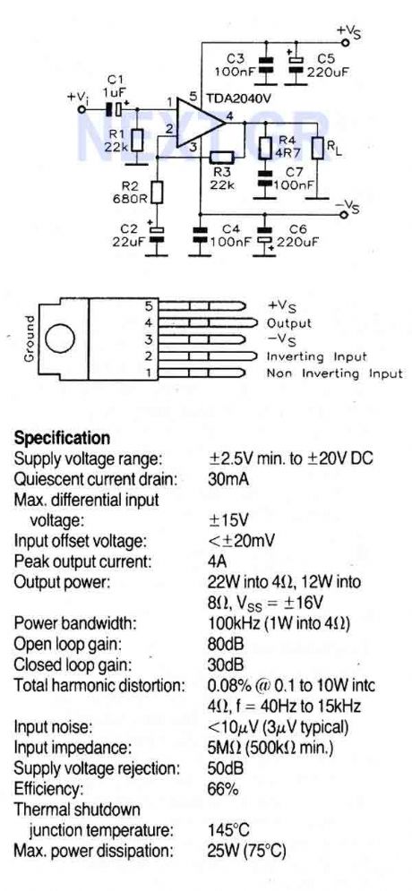 22 Watt power amplifier with TDA2040V