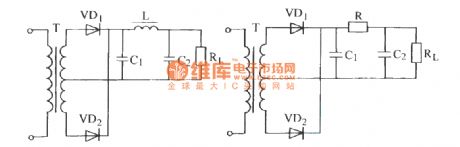 Single-phase full-wave rectifier Π filter circuit
