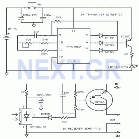 Simple Infra-Red Transmitter/reciever Shematics