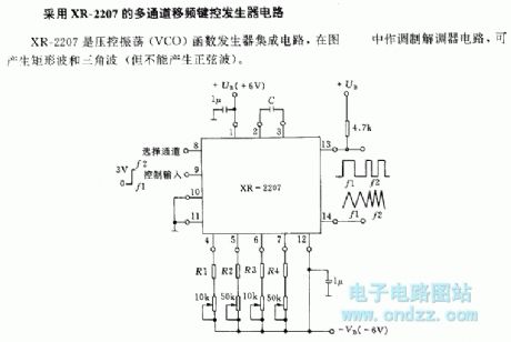Frequency shift keying modulation and demodulation circuit with XR-2207