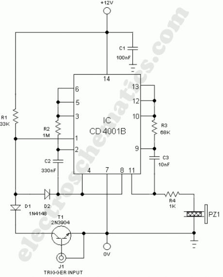 Warning Alarm circuit with CD4001