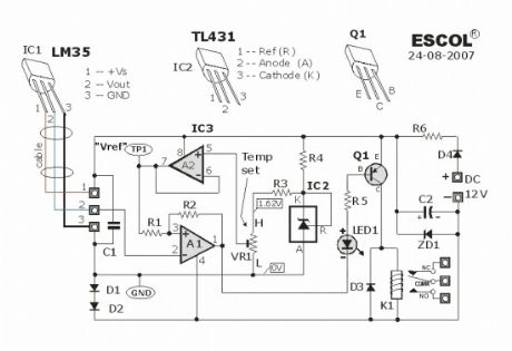 Temperature controlled relay circuit