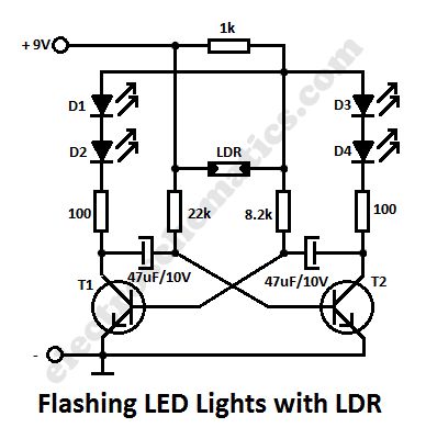 Flashing LED circuit with LDR