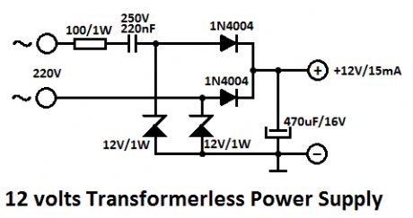 12 Volts Transformerless Power Supply