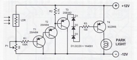 Automatic parking light switch circuit