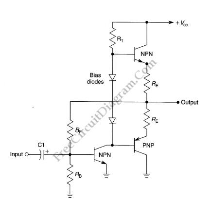Basic Complementary (Push-Pull) Power Amplifier Circuit