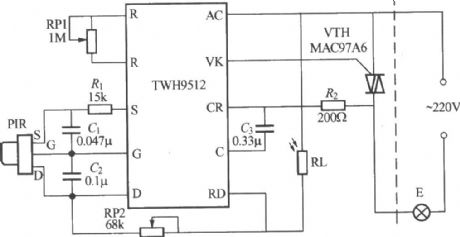 Pyroelectric infrared sensing automatic lamp circuit (9)