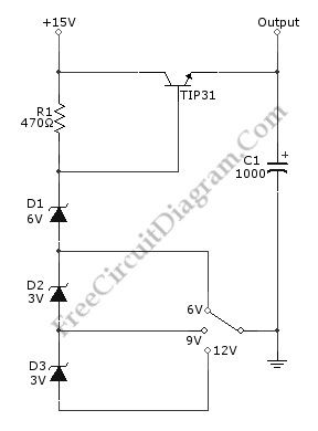 Selectable Voltages 6V, 9V, and 12V Linear Voltage Regulator