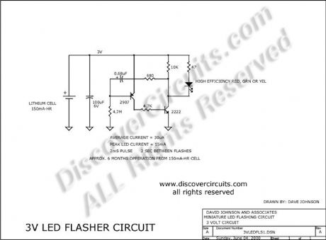 FLASHING LED POWER INDICATOR DRAWS LOW CURRENT               .
