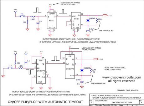 On/Off Flip/flop Circuit with Automatic Timeout
