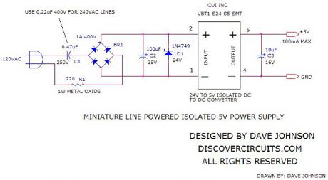 Miniature 5v Line Powered Isolated Supply