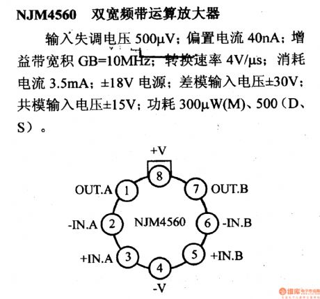 NJM4560 dual wideband op amp and its pin main characteristics