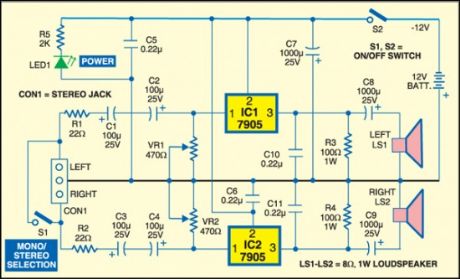 1W Audio Amplifier With Voltage Regulators