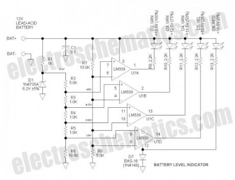 12V Battery Level Indicator Circuits