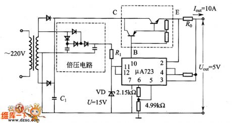 With two voltage driver μA723 regulator power supply circuit