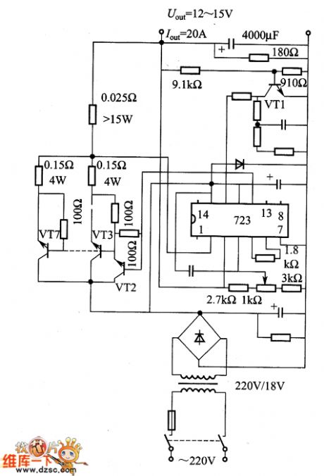 Made up of 723 type general voltage regulator power supply circuit diagram