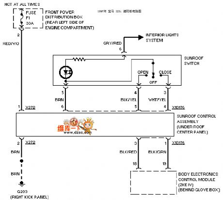 BMW 97 328 I visor circuit diagram