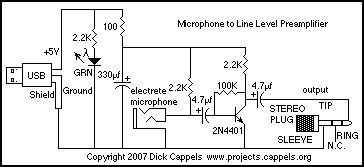 Electrete Condenser Microphone Line Level Preamp Project