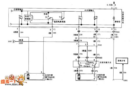 Power window switch and regulating motor circuit diagram