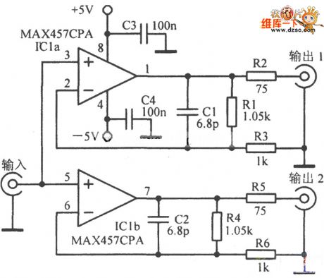 The amplifier circuit schematic with dual video