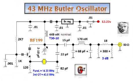 43 MHz Butler overtone oscillator