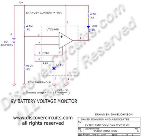 9v Battery Voltage Monitor using a LTC1440 Comparator