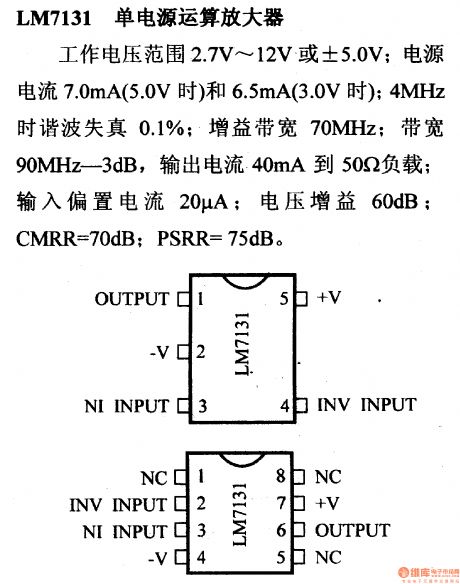 LM7131 single supply operational amplifier and its pin main characteristics