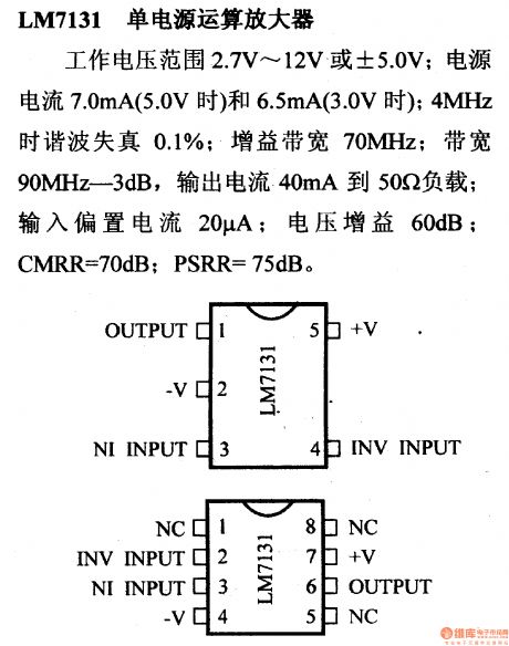 LM7131 single supply operational amplifier and its pin main characteristics