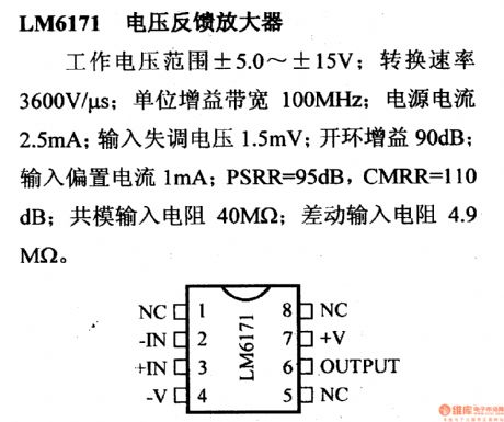 LM6171 voltage feedback amplifier and its pin main characteristics
