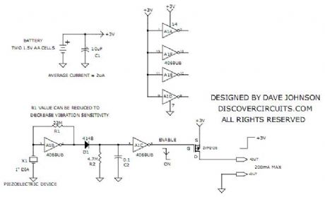 Circuit for Piezoelectric Vibration Sensor Activates Switch