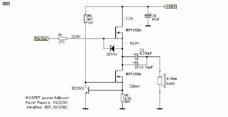 Direct Coupled Power Follower Using MOSFET Current Source