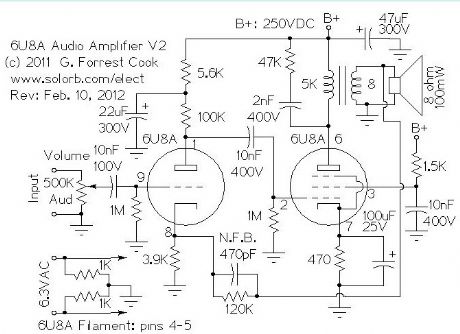 Low Power 6U8A Vacuum Tube Audio Amp