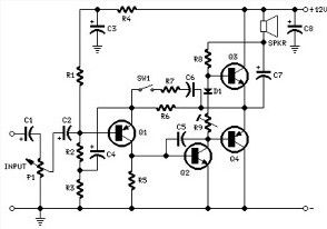 2 watts amplifier schematic diagram