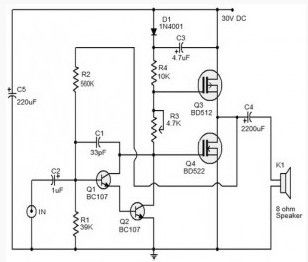 10W MOSFET audio amplifier circuit