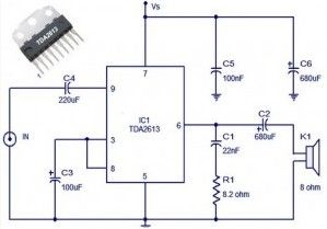 6 Watt HI FI audio amplifier based TDA2613