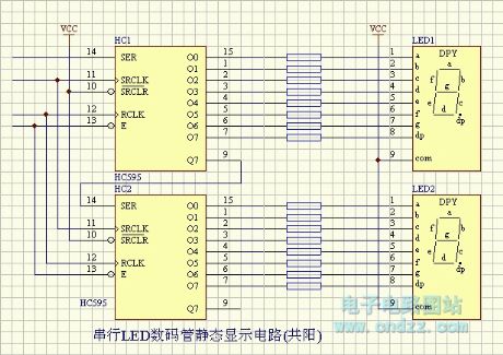 LED- serial LED digital tube static display circuit (common anode )