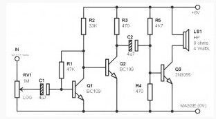 Simple Amplifier Circuit 3W / 8 ohm