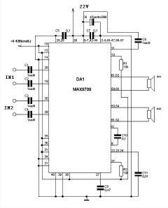 25/50 W Power Amplifier Class D based MAX9709 chip