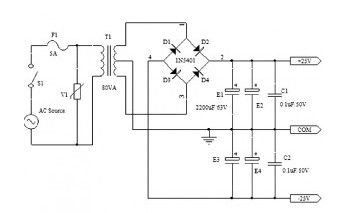 Simple Symmetrical Power supply +25v -25v