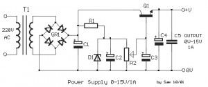 Adjustable Regulated Power Supply 0-15V / 1A