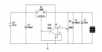 Adjustable voltage source regulator integrated circuit 7805 positive + Operational amplifier 4558