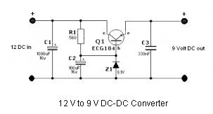 Simple 12 Volt to 9 Volt DC-DC Converter