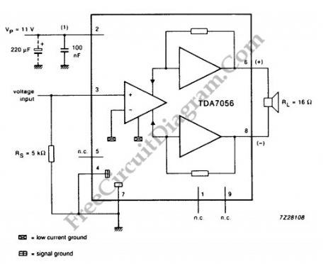 TDA7056 3W BTL Mono Audio Power Amplifier circuit diagram